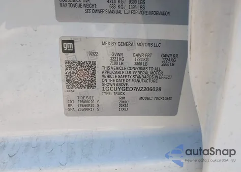 2022 Chevrolet Silverado 1500 Ltd 4Wd Short Bed Ltz z USA, uszkodzony, nr VIN 1GCUYGED7NZ206028